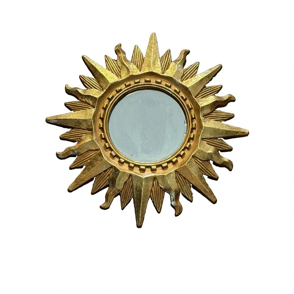 Vintage Pier 1 Gold Sunburst Wall Mirror 1990s Celestial Convex Bubble Mirror